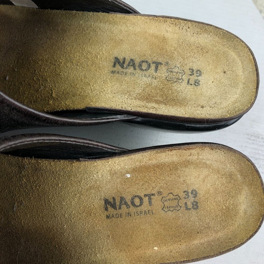 NAOT Women's Size 8 Delight Brown Leather Closed Toe Block Heel Slip On Mules - Picture 11 of 12